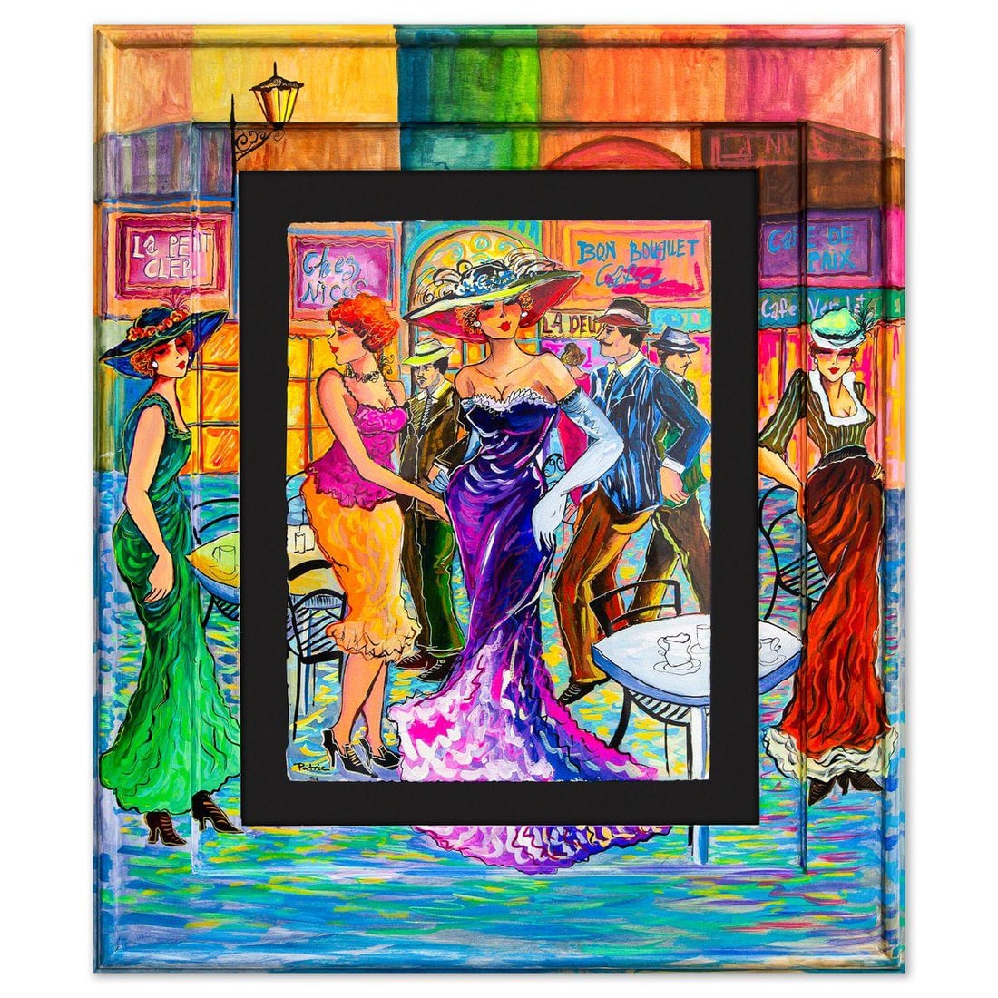 Patricia Govezensky- Original Watercolor with Hand Painted Frame "La Petite Clair: Violet Hour": Artist: Patricia Govezensky. Medium: Original Watercolor with Hand Painted Frame. Title: La Petite Clair: Violet Hour. Size: 15" x 11". Measures approx. 26" x 22" (framed). Signature: Hand Signed by t