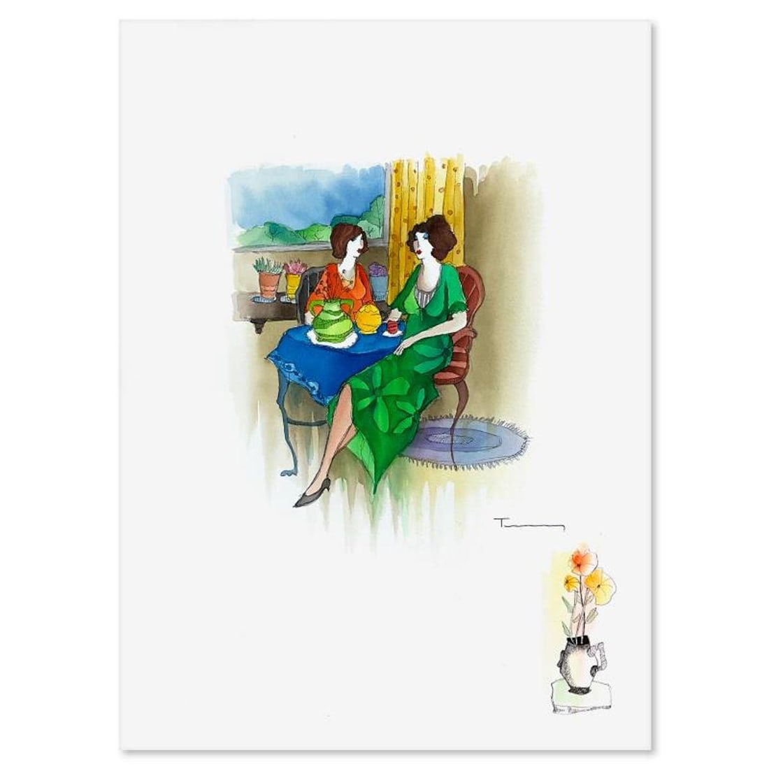 Itzchak Tarkay (1935-2012), Original Mixed Media Watercolor Painting on Paper, Hand Signed with: This is an original mixed media watercolor painting on paper by Itzchak Tarkay (1935-2012), hand signed by the artist. Includes Letter of Authenticity. Measures approx. 22" x 30" (image). There is ver