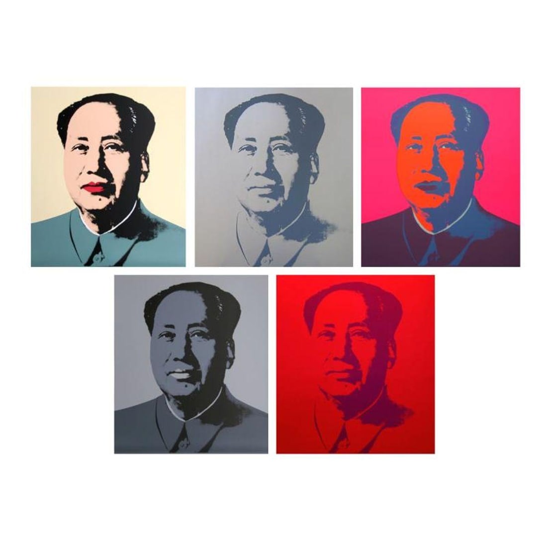 Andy Warhol "Mao Portfolio" Suite of 5 Silk Screen Prints from Sunday B Morning.: Mao Portfolio is a suite of 5 silk screen prints on paper (open edition) from Sunday B Morning featuring the works of Andy Warhol. The piece is stamped in blue on the back with "Published by Sunday B.