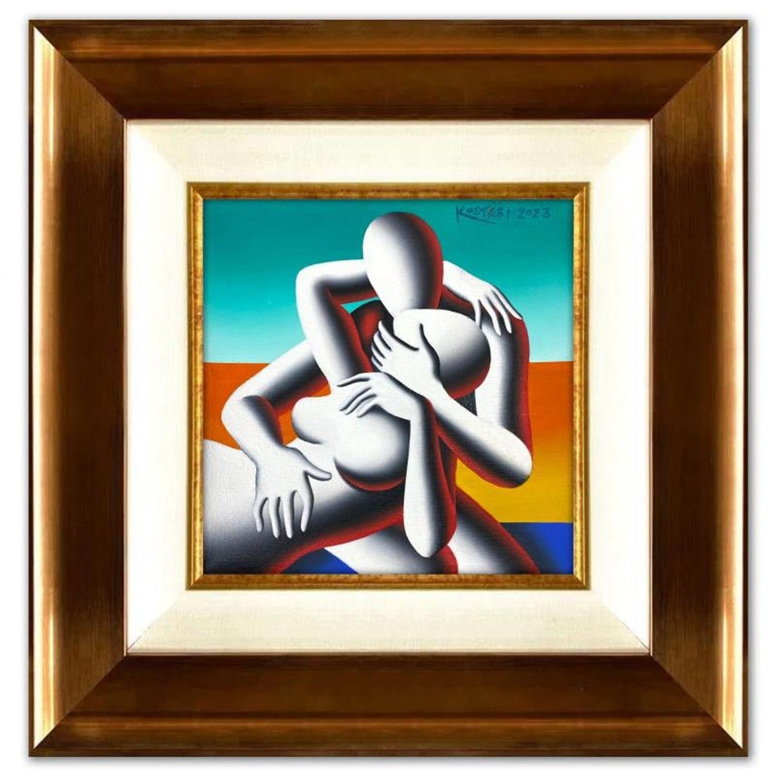 Mark Kostabi, "Sea of Devotion" Framed Original Oil Painting on Canvas, Hand Signed with a: Sea of Devotion is an original oil painting on canvas by Mark Kostabi, hand signed by the artist. This piece comes custom framed. Includes Certificate of Authenticity. Measures approx. 21" x 21" (fram