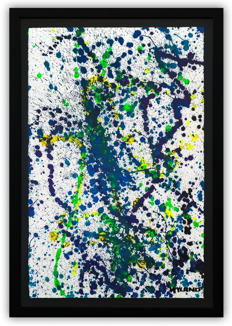 Wyland- Original Watercolor Painting on Deckle Edge Paper "Abstract Drip": Artist: Wyland. Medium: Original Watercolor Painting on Deckle Edge Paper. Title: Abstract Drip. Size: 40" x 26". Measures approx. 46" x 32" (framed). Signature: Hand Signed by the artist. Certificate
