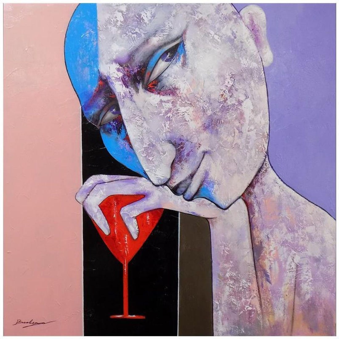 Berberyan, "Would you like a Drink" Hand Signed Original Painting on Canvas with Letter of: Would You Like A Drink is an original acrylic mixed media painting on canvas by Ara Berberyan. The piece is hand signed and comes with a letter of authenticity. Measures approximately 36" x 36".