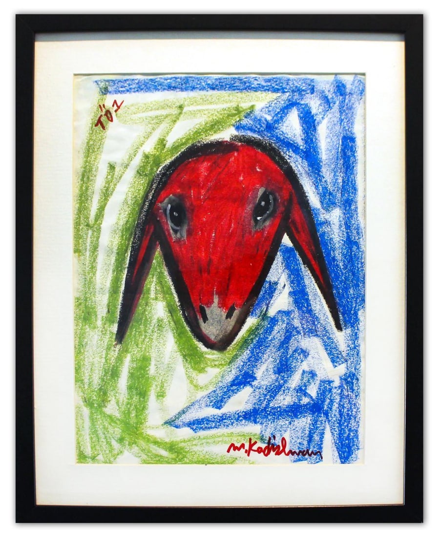 Menashe Kadishman- Pastel on Paper "Untitled": Artist: Menashe Kadishman. Medium: Pastel on Paper. Title: Untitled. Size: 16.5" x 12". Measures approx. 19.5" x 15.5" (framed). Signature: Hand Signed by the artist. Certificate of Authenticity: Is i