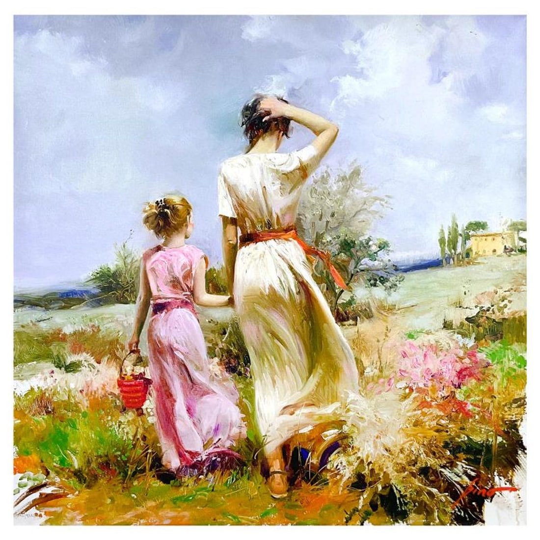 Pino (1939-2010) "Tuscan Stroll" Hand Embellished Limited Edition on Canvas, AP Numbered 12/95 and: Tuscan Stroll is an hand embellished limited edition giclee on canvas by Pino (1939-2010), AP numbered 12/95 and hand signed by the artist. Includes Certificate of Authenticity. Measures approx. 32" x