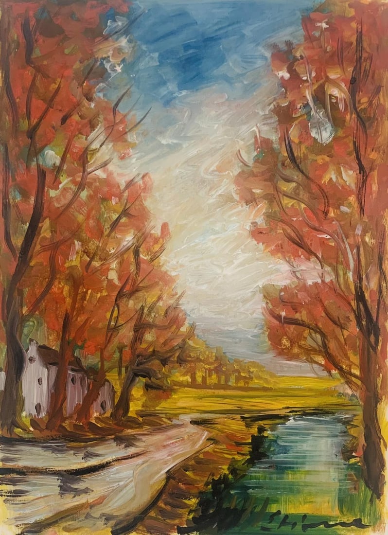 E.R.- Acrylic painting on paper: Artist: E.R.. Medium: Acrylic painting on paper . Size: 12" x 17". Reference#: 37497.