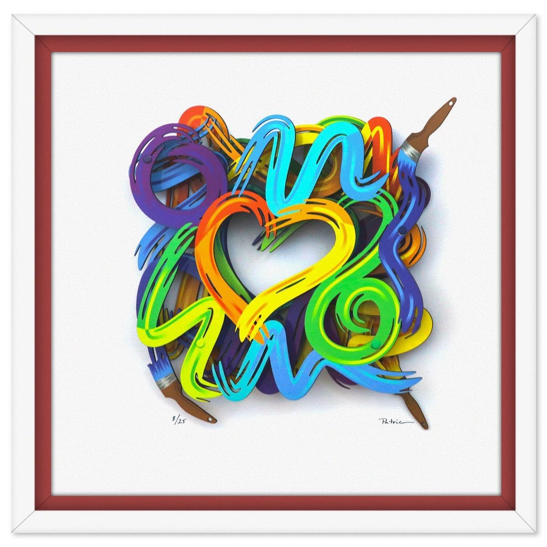 Patricia Govezensky- 3D Multilayered Woodcut "Colors of Love": Artist: Patricia Govezensky. Medium: 3D Multilayered Woodcut. Title: Colors of Love. Size: 12" x 12". Measures approx. 20" x 20" (framed). Signature: Hand Signed by the artist. Certificate of Authenti