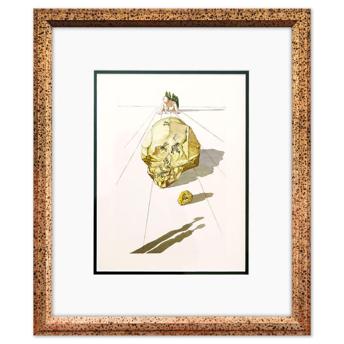 Salvador Dali- Original Color Woodcut on B.F.K. Rives Paper "Inferno 23": Artist: Salvador Dali. Medium: Original Color Woodcut on B.F.K. Rives Paper. Title: Inferno 23. Size: 13" x 10". Measures approx. 20" x 17" (framed). Certificate of Authenticity: Is included. Addition