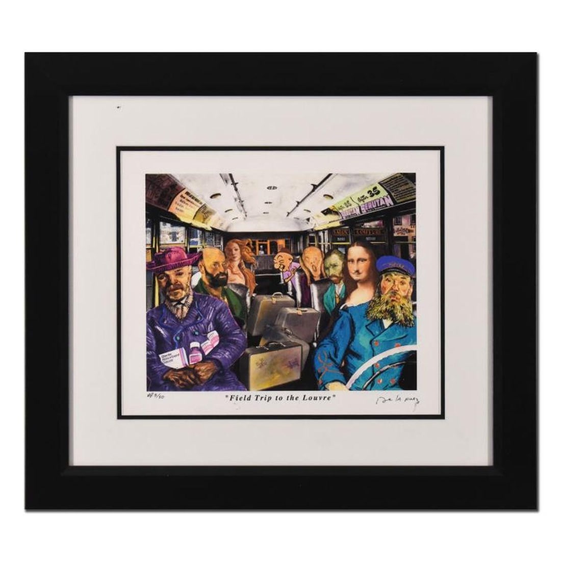 Nelson De La Nuez, "Field Trip to the Louvre" Framed Limited Edition Artist Proof, Numbered and Hand: Field Trip to the Louvre is a limited edition artist proof on paper by Nelson De La Nuez, numbered and hand signed by the artist. This piece comes custom framed. Includes Letter of Authenticity. Measu