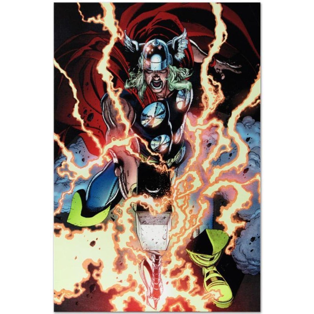 Marvel Comics "Thor First Thunder #1" Numbered Limited Edition Giclee on Canvas by Tan Eng Huat with: A piece of comic book history, this limited edition, from original art by Tan Eng Huat, depicts Thor in a blaze of glory. Named 'Best New Talent' in the National Comics Awards (NCA) 2002, Tan Eng Huat