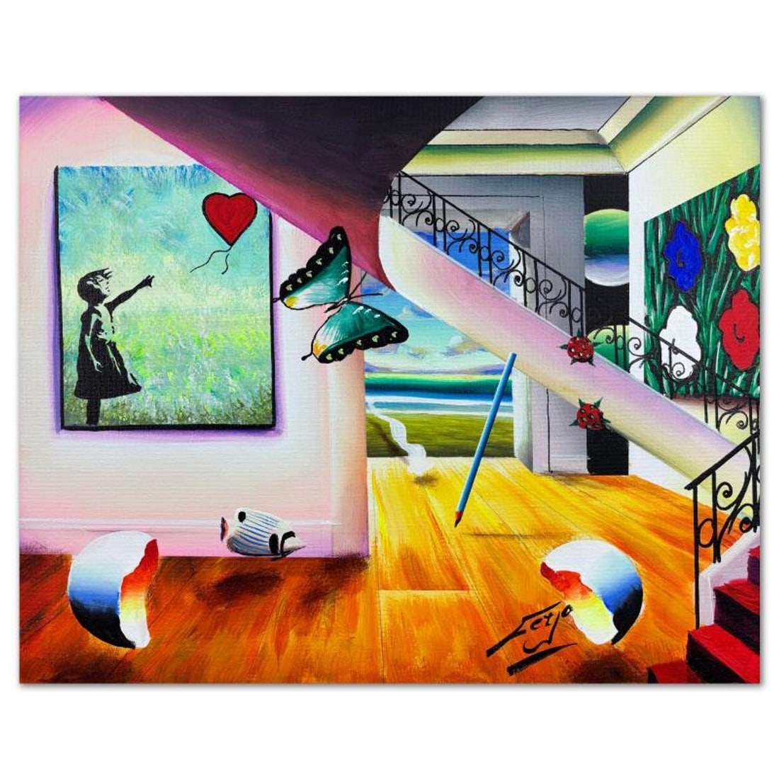 Ferjo, Original Acrylic Painting on Canvas, Hand Signed with Letter of Authenticity.: This is an original acrylic painting on stretched canvas by Ferjo, hand signed by the artist. Includes Letter of Authenticity. Measures approx. 16" x 20" (image).