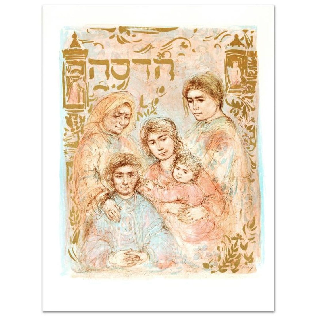 Hadassah, The Generation Limited Edition Lithograph by Edna Hibel, Numbered and Hand Signed with: Hadassah - The Generation is a limited edition lithograph on paper, numbered and hand signed by Edna Hibel. Includes Certificate of Authenticity! Measures approx. 20" x 25.5" (with border), 17" x 21"