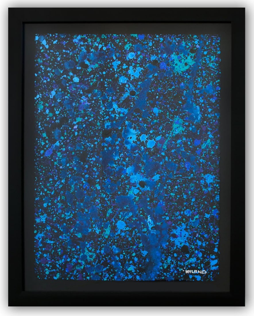 Wyland- Original Watercolor Painting on Deckle Edge Paper "Abstract Drip": Artist: Wyland. Medium: Original Watercolor Painting on Deckle Edge Paper. Title: Abstract Drip. Size: 30" x 22". Measures approx. 37" x 29" (framed). Signature: Hand Signed by the artist. Certificate