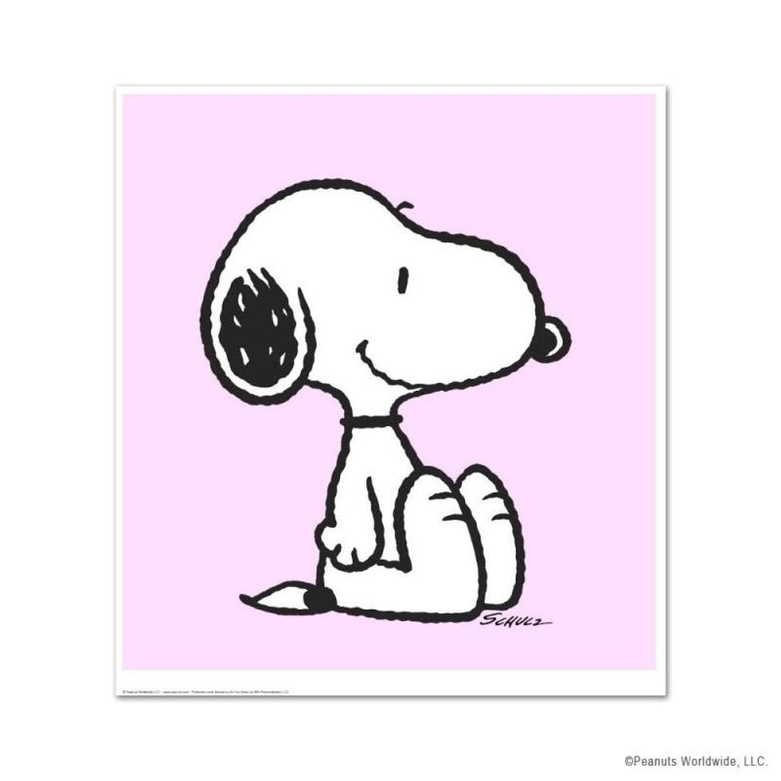 Peanuts, "Snoopy: Pink" Hand Numbered Limited Edition Fine Art Print with Certificate of: A vibrant and striking edition portraying the simple yet emotive art of Charles. M. Schulz, creator of PEANUTS . You'll love the color, it really POPS in person! It looks incredible on the wall and wi