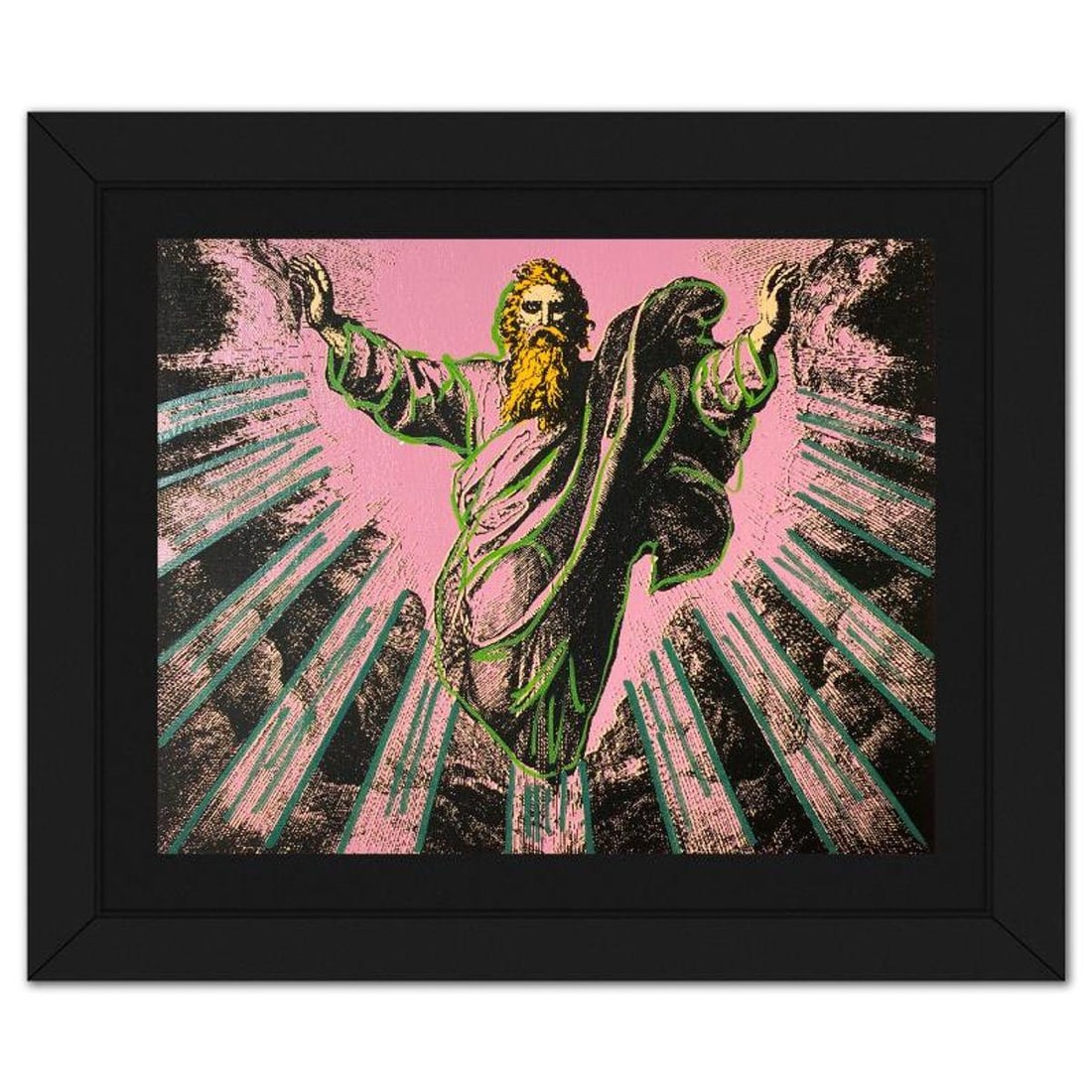 Steve Kaufman (1960-2010), "The Creation" Framed Hand Embellished Limited Edition Silscreen,: The Creation is a hand embellished limited edition silkscreen on canvas by Andy Warhol protege, Steve Kaufman (1960-2010), numbered AP 15/50 inverso and hand signed by the artist. This piece comes cus