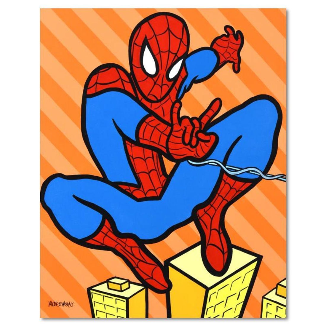 Valter Morais, "Spider-Man" Original Acrylic Painting on Canvas, Hand Signed with Letter of: Spider-Man is an original acrylic painting on stretched canvas by Valter Morais, hand signed by the artist. Includes Letter of Authenticity. Measures approx. 24" x 30" (image).