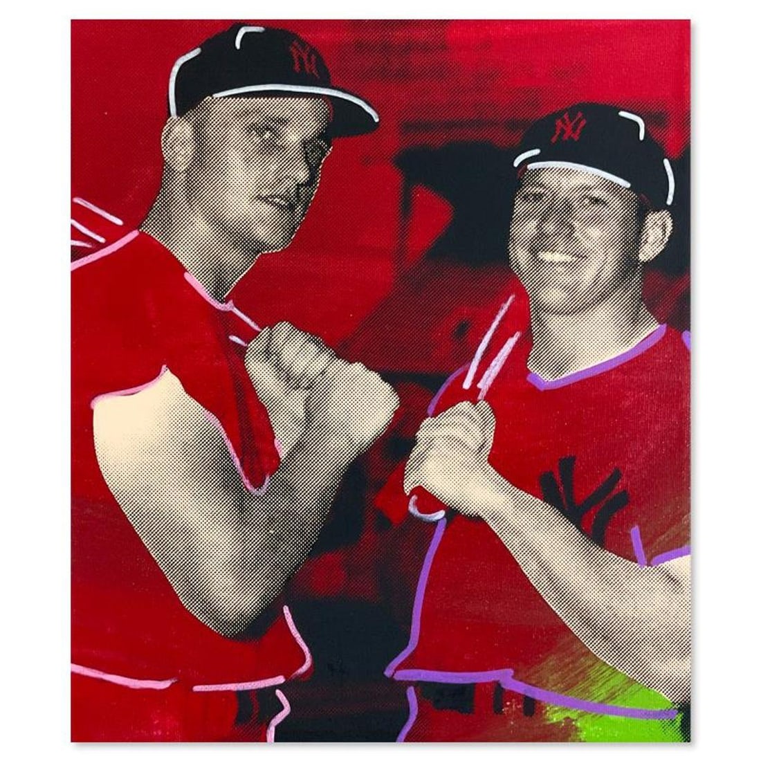 Steve Kaufman (1960-2010), "Yankees Greats" Hand Painted, Hand Pulled Limited Edition Silkscreen on: Yankees Greats is a hand painted, hand pulled limited edition silkscreen on canvas by Andy Warhol protege, Steve Kaufman (1960-2010). This piece is numbered 31/50 and hand signed inverso by the artist