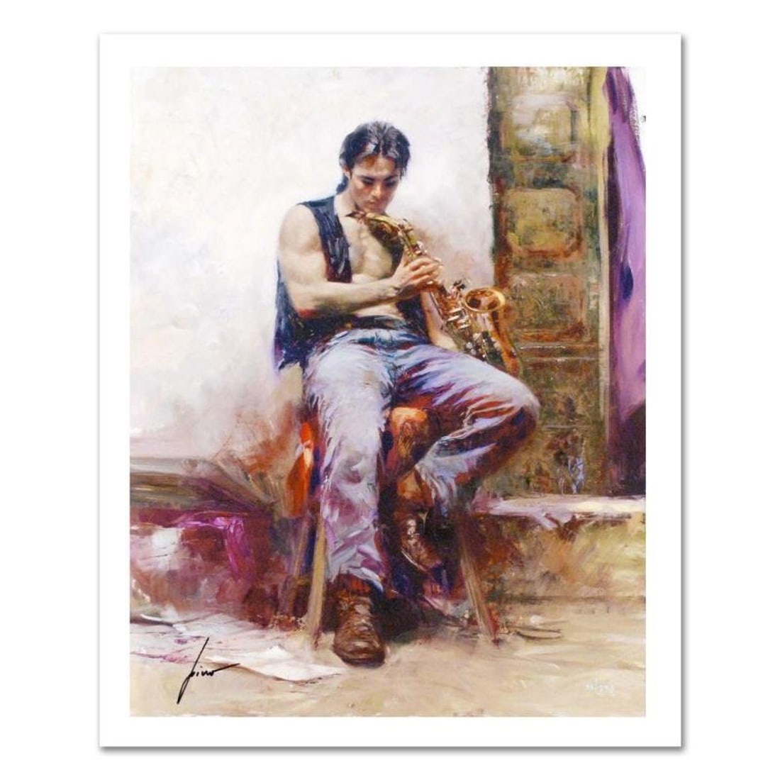 Pino (1939-2010), "Music Lover" Limited Edition on Canvas, Numbered and Hand Signed with Certificate: Music Lover is a limited edition giclee on canvas by Pino (1939-2010), numbered and hand signed by the artist. Includes Certificate of Authenticity. Measures approx. 14" x 18" (image). Reference#: 928