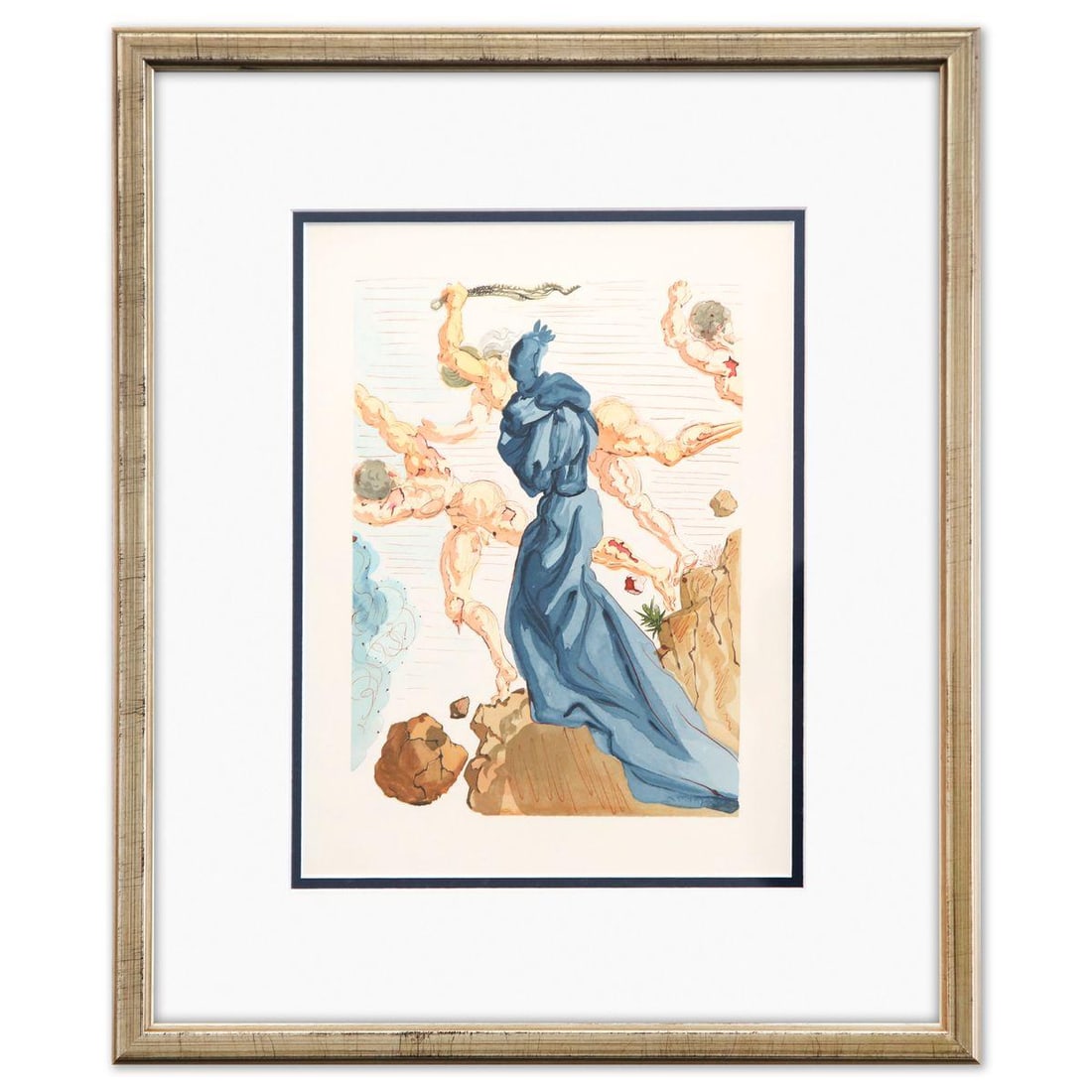 Salvador Dali- Original Color Woodcut on B.F.K. Rives Paper "Inferno 15": Artist: Salvador Dali. Medium: Original Color Woodcut on B.F.K. Rives Paper. Title: Inferno 15. Size: 13" x 10". Measures approx. 19" x 16" (framed). Certificate of Authenticity: Is included. Addition
