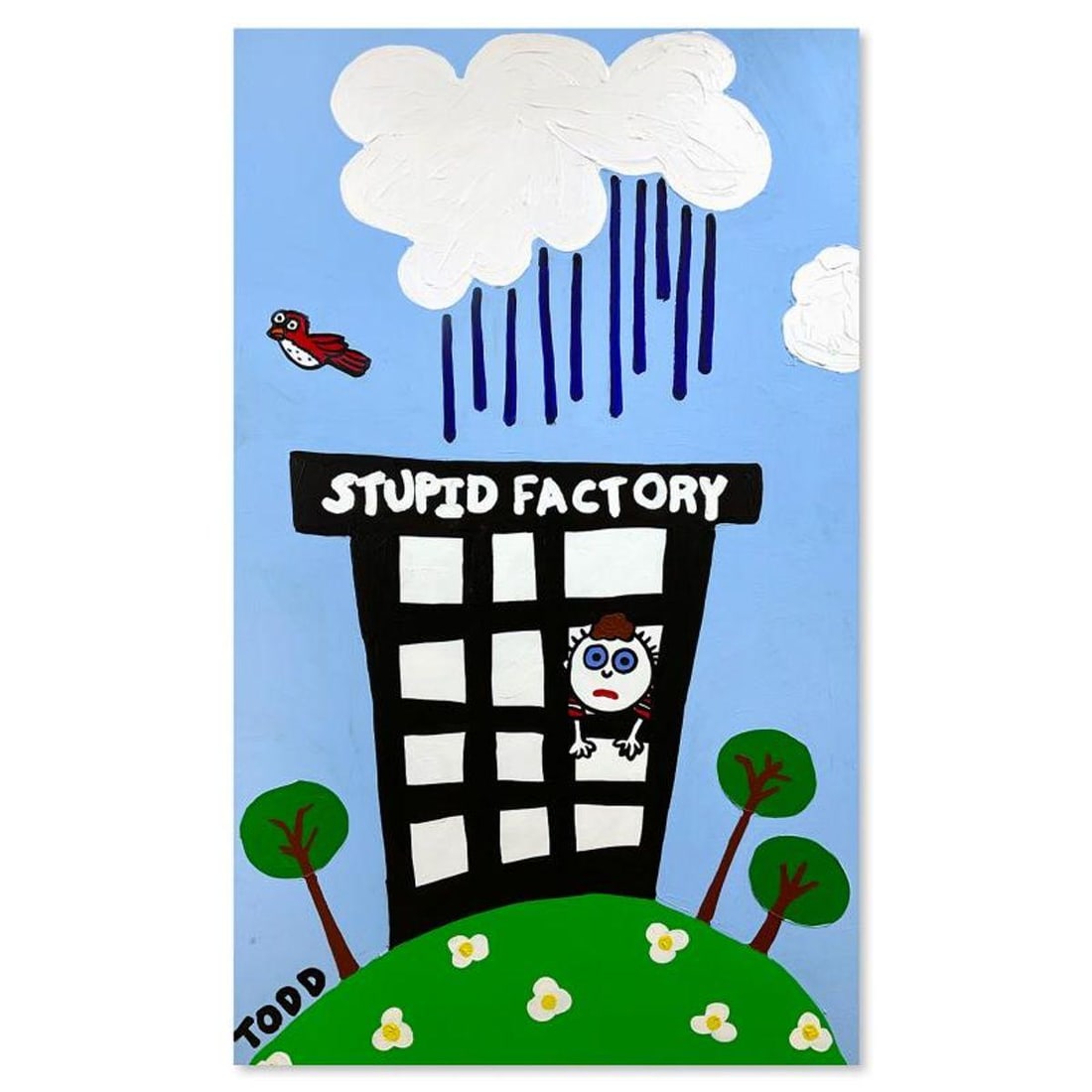 Todd Goldman, "Stupid Factory" Original Acrylic Painting on Gallery Wrapped Canvas (36" x 60"), Hand: Stupid Factory is an original acrylic painting on canvas by Todd Goldman, hand signed by the artist. This piece comes gallery wrapped. Includes Letter of Authenticity. Measures approx. 36" x 60" (imag