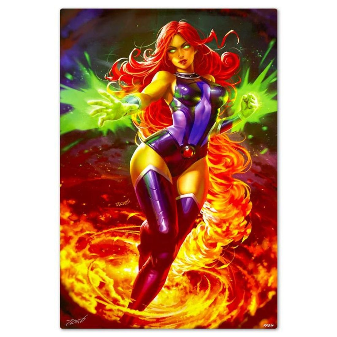 DC Comics & Derrick Chew, "Starfire" Limited Edition on Aluminum, PP Numbered 3/4 and Signed with: Starfire is a limited edition giclee on aluminum from DC Comics and Derrick Chew, PP numbered 3/4 and bearing the authorized signature of the artist. Includes Letter of Authenticity. Measures approx.