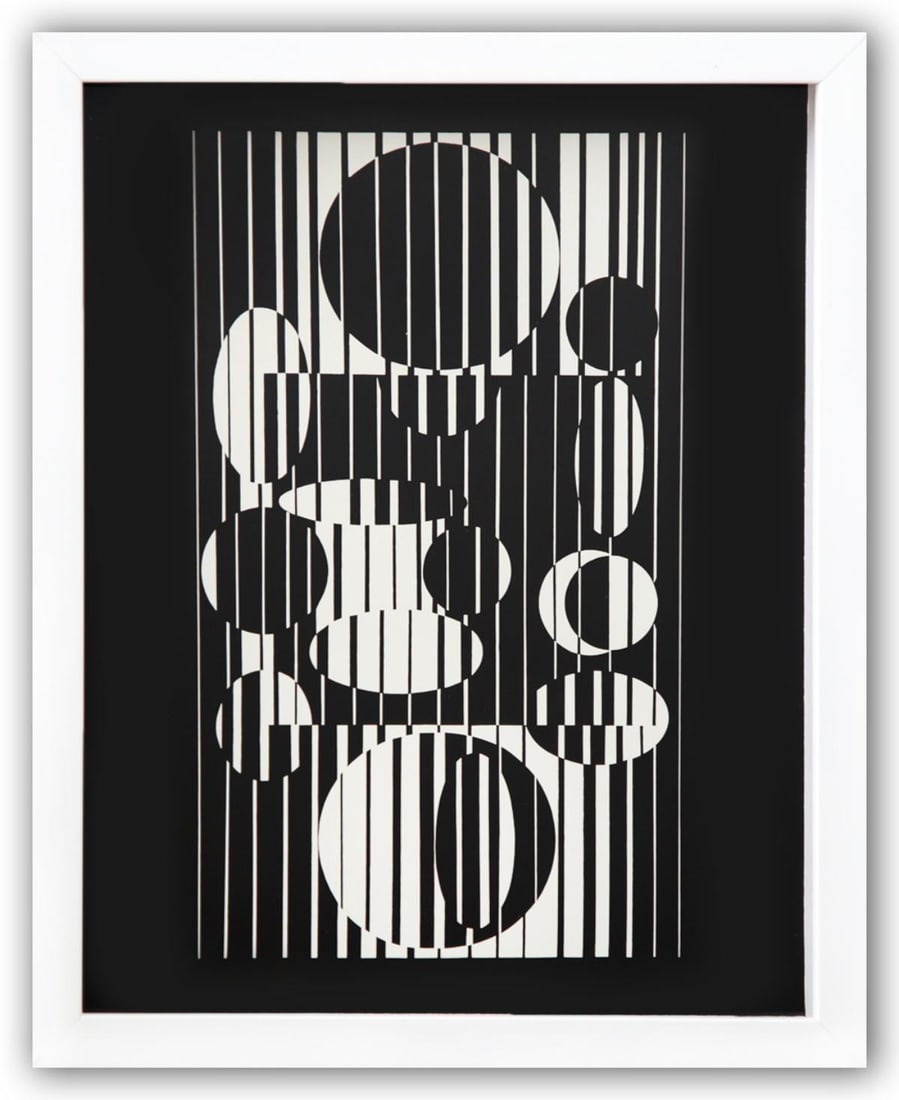 Victor Vasarely- Heliogravure Print "Untitled": Artist: Victor Vasarely. Medium: Heliogravure Print. Title: Untitled. Size: 14" x 11". Measures approx. 15" x 12" (framed). Additional: Custom Framed. Reference#: 21565.