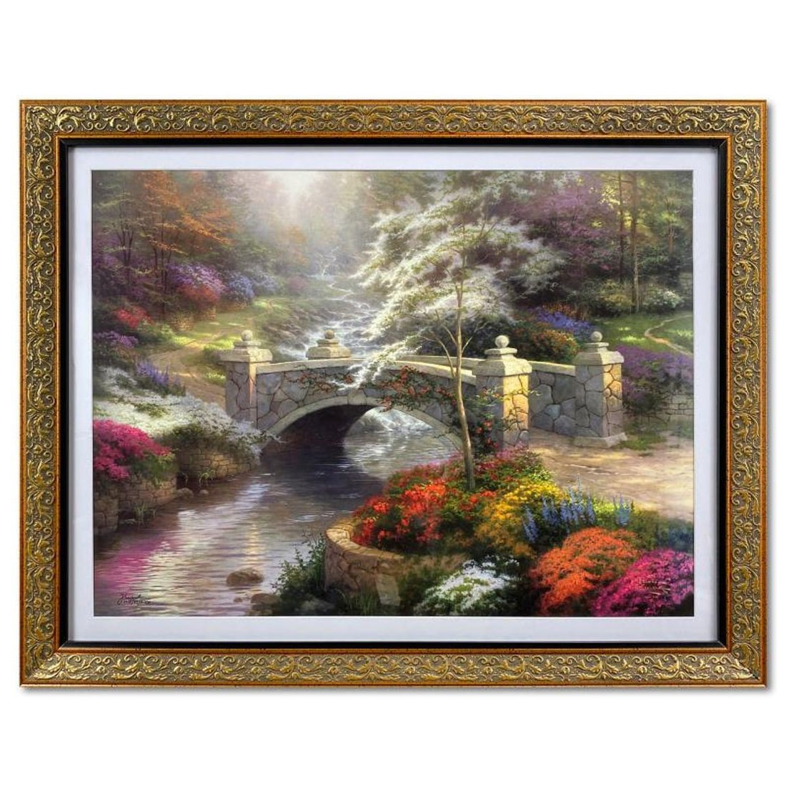 Thomas Kinkade (1958-2012), "Bridge of Hope" Framed Limited Edition Lithograph, Numbered and Signed: Bridge of Hope is an limited edition offset lithograph on paper by Thomas Kinkade (1958-2012), numbered and bearing Kinkade's authorized signature. This piece comes framed. Letter of Authenticity. Mea