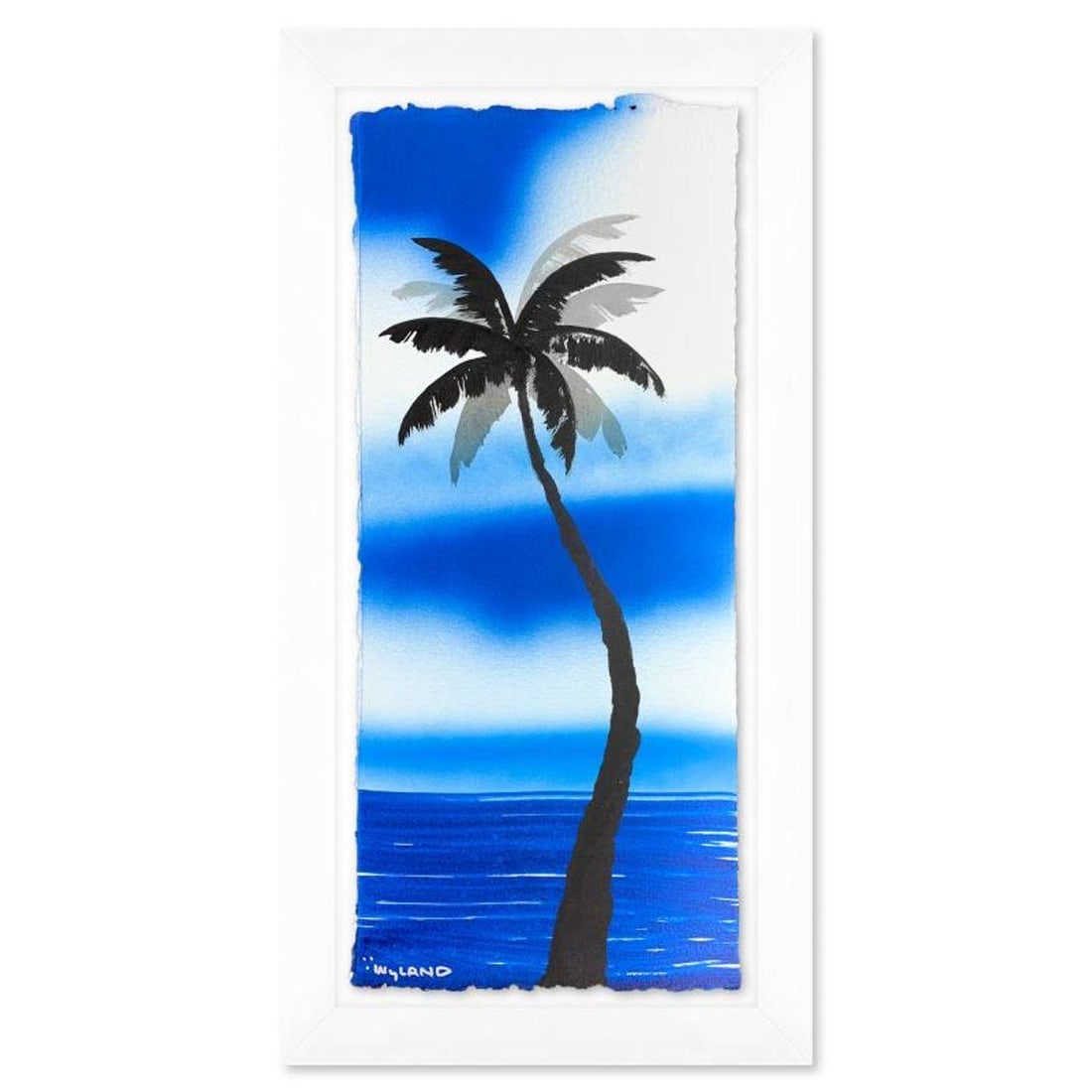 Wyland, "Palm Trees" Framed, Hand Signed Original Painting with Letter of Authenticity.: Palm Trees is an original painting acrylic on deckle edge paper by Wyland. Hand signed by the artist, the piece comes custom framed and with a letter of authenticity. Measures approximately 26.5" x 14