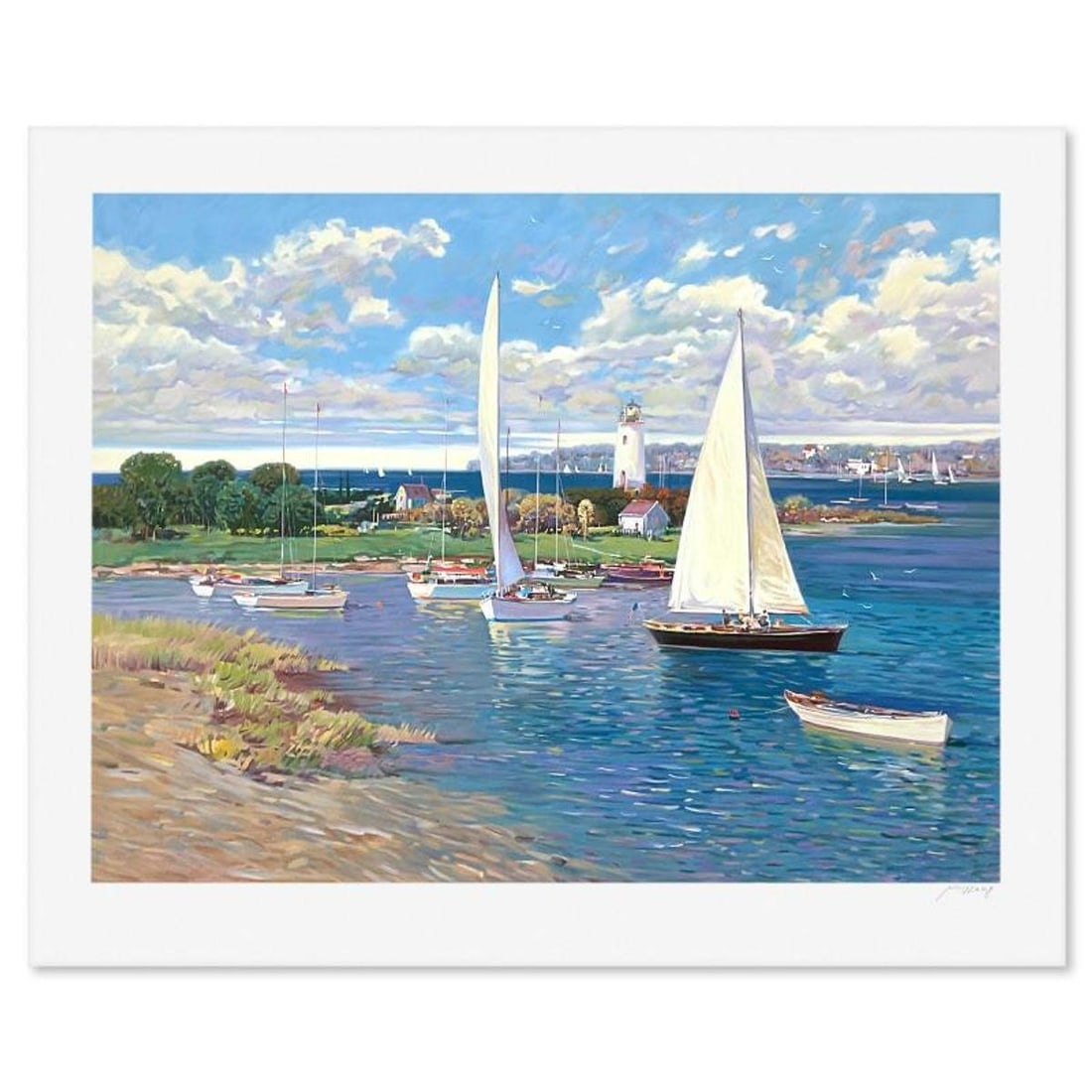 Ming Feng, "Lighthouse Point" Limited Edition Printer's Proof Serigraph, Numbered and Hand Signed: Lighthouse Point is a limited edition printer's proof serigraph on paper by Ming Feng, numbered and hand signed by the artist. Includes Letter of Authenticity. Measures approx. 30.5" x 38" (border), 2