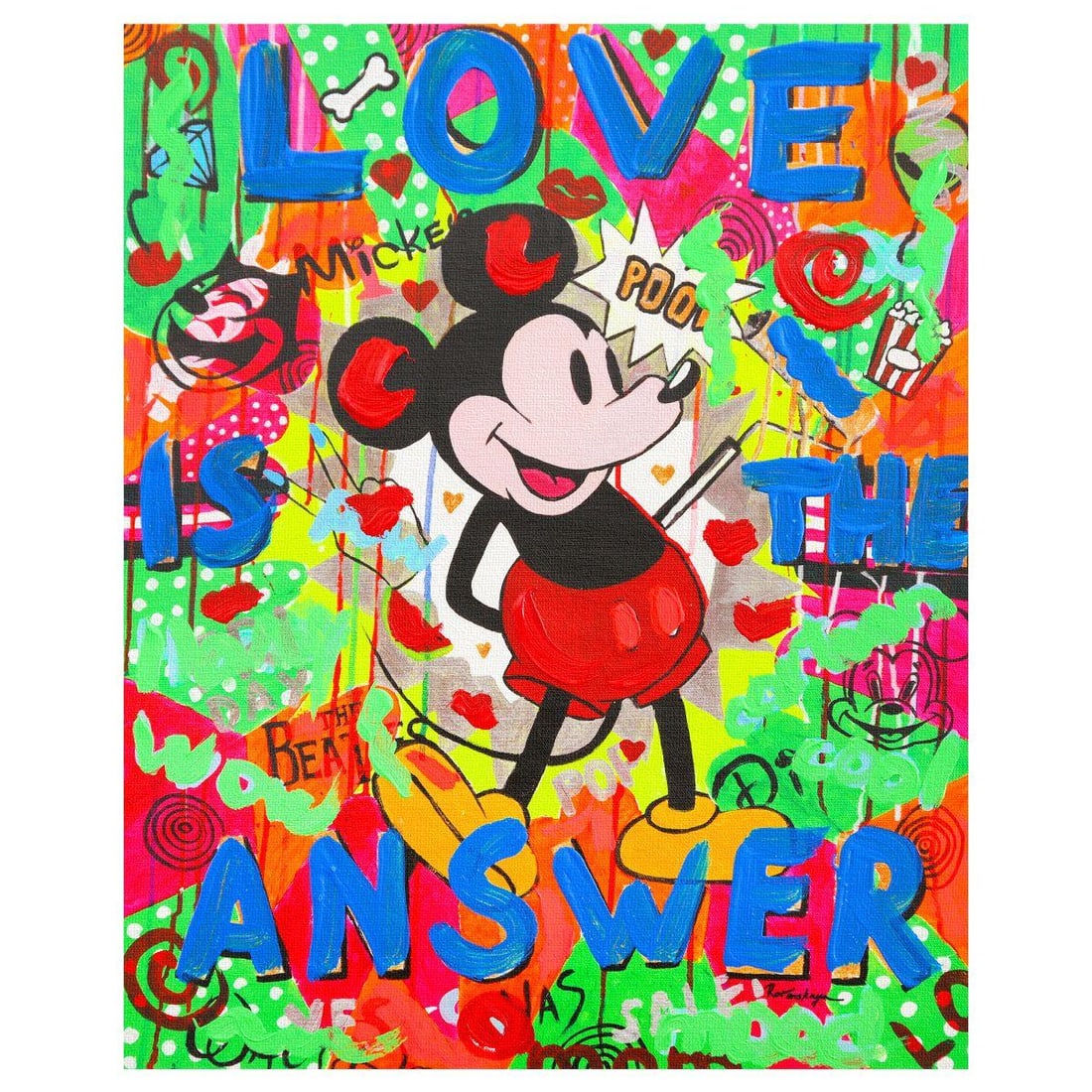 Nastya Rovenskaya- Original Mixed Media on Canvas "The Answer is Love": Artist: Nastya Rovenskaya. Medium: Original Mixed Media on Canvas. Title: The Answer is Love. Size: 20" x 16". Signature: Hand Signed by the artist. Certificate of Authenticity: From the publisher. Re