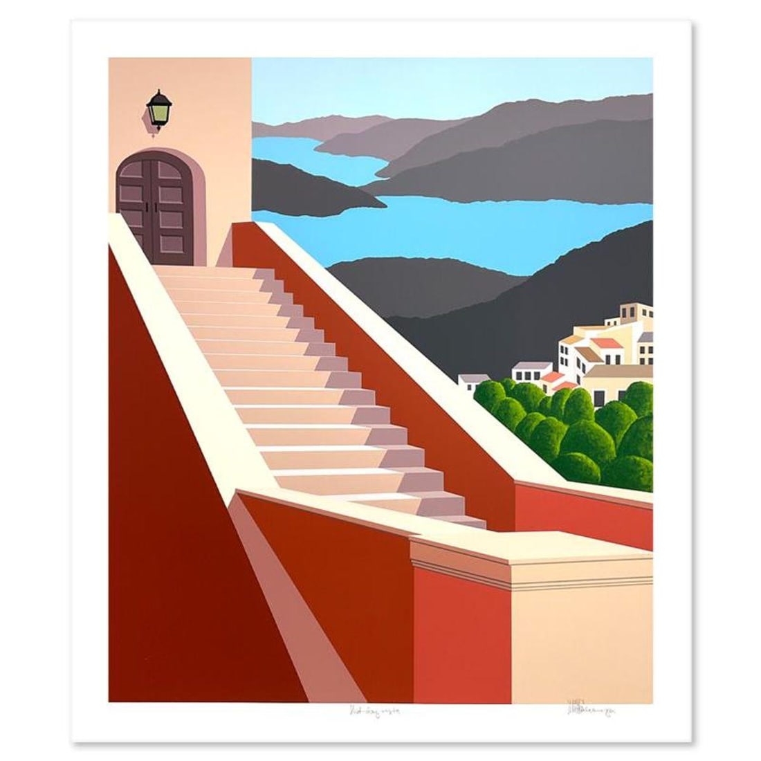 William Schlesinger (1915-2011), "Mid-Day Vista" Limited Edition Serigraph, Numbered and Hand Signed: Mid-Day Vista is a limited edition serigraph on paper by William Schlesinger (1915-2011), numbered and hand signed by the artist. Includes Letter of Authenticity. Measures approx. 35.5" x 42" (border)