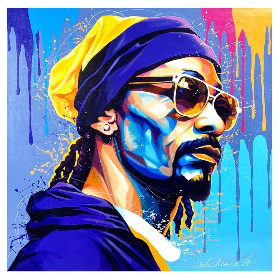 Alexander Ishchenko, "Snoop Dog" Original Acrylic Painting on Canvas, Hand Signed with Letter: Snoop Dog is an original acrylic painting on canvas by Alexander Ishchenko, hand signed by the artist. Includes Letter of Authenticity. Measures approx. 36" x 36" (image).