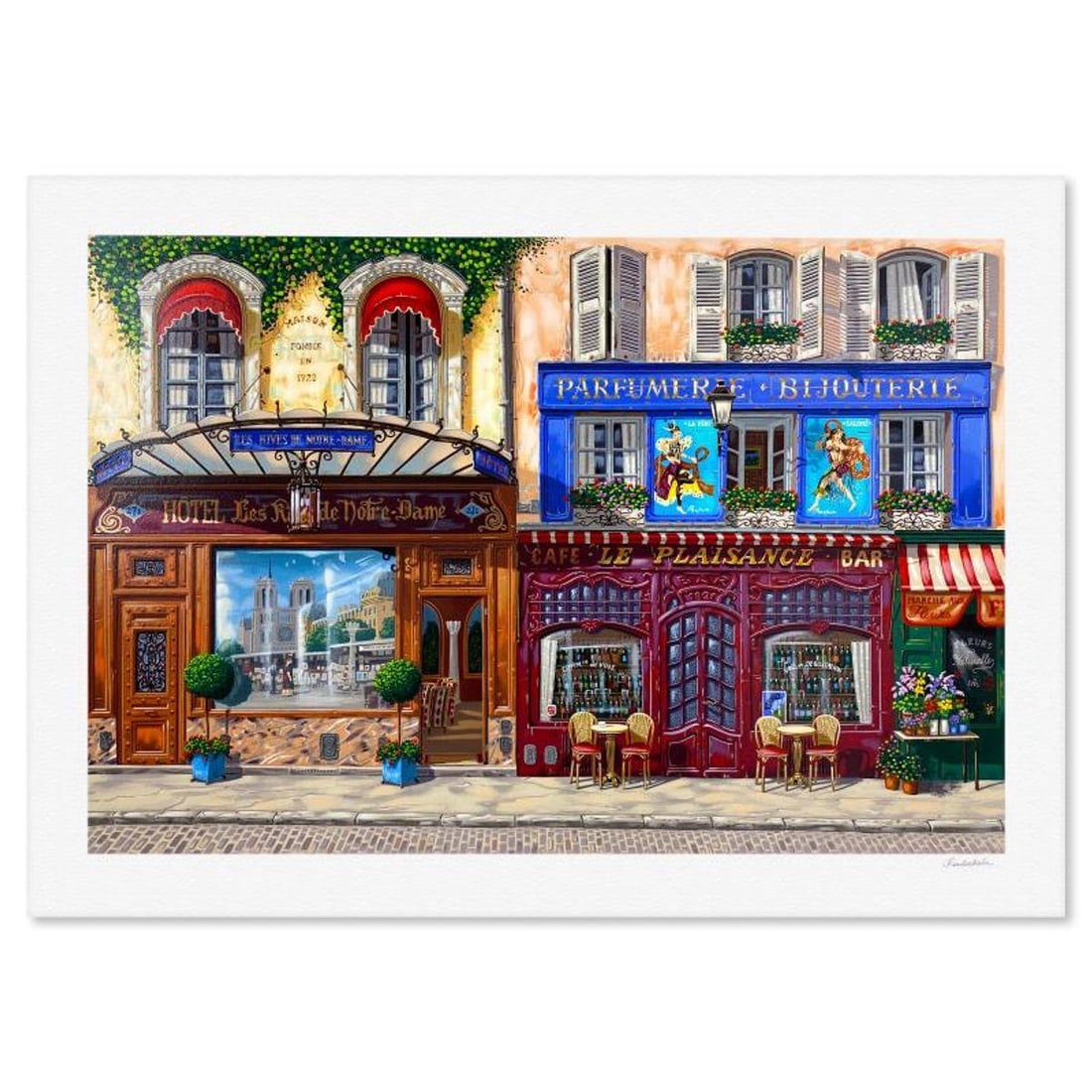 Liudmila Kondakova, "Les Rives de Notre Dame" Limited Edition Serigraph, Numbered and Hand Signed: Les Rives de Notre Dame is a limited edition serigraph on paper by Liudmila Kondakova, hand signed by the artist. Includes Letter of Authenticity. Measures approx. 29" x 41" (border), 24" x 36" (image