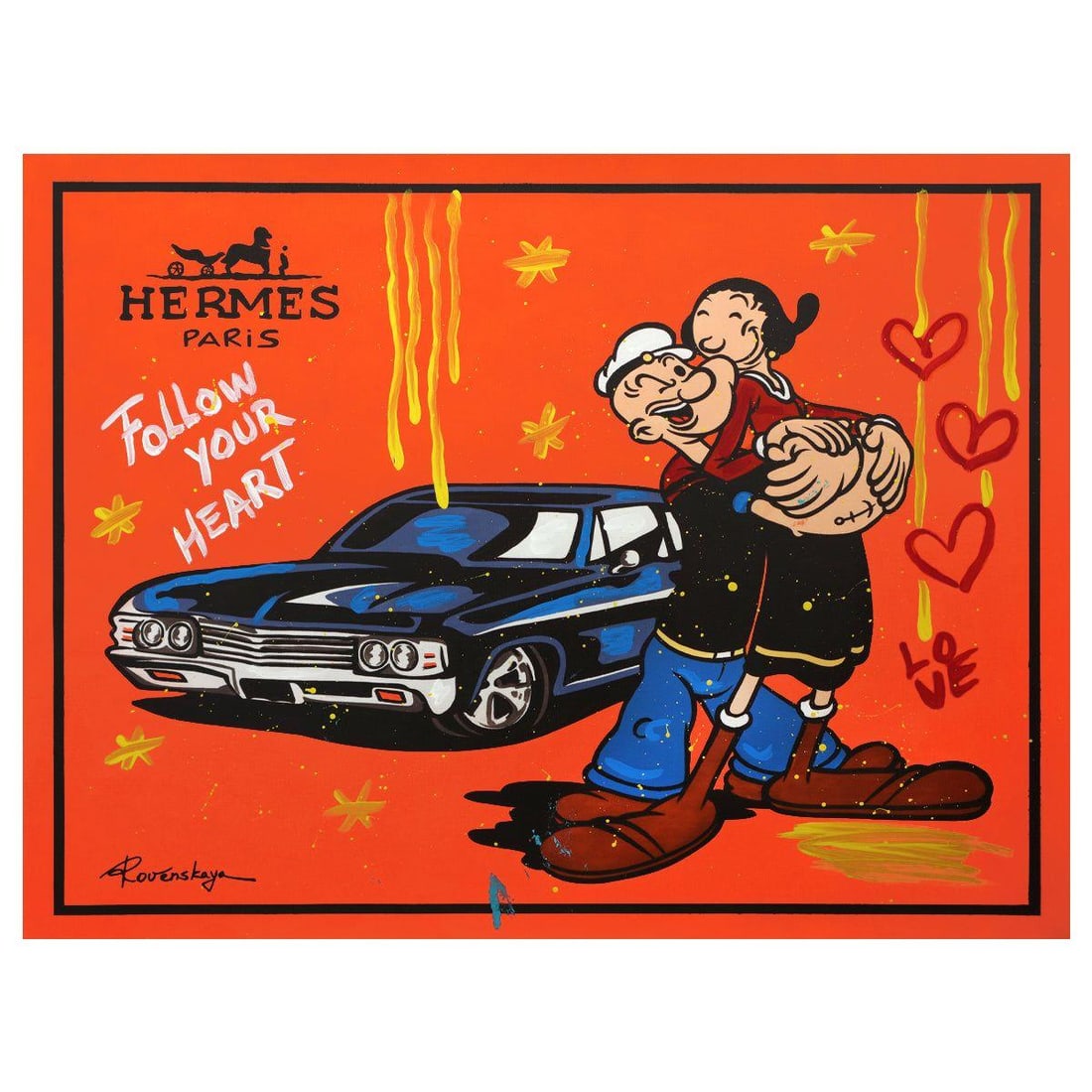 Nastya Rovenskaya- Mixed Media "Classic Love": Artist: Nastya Rovenskaya. Medium: Mixed Media. Title: Classic Love. Size: 30" x 40". Signature: Hand signed. Certificate of Authenticity: Is included. Reference#: 58240.