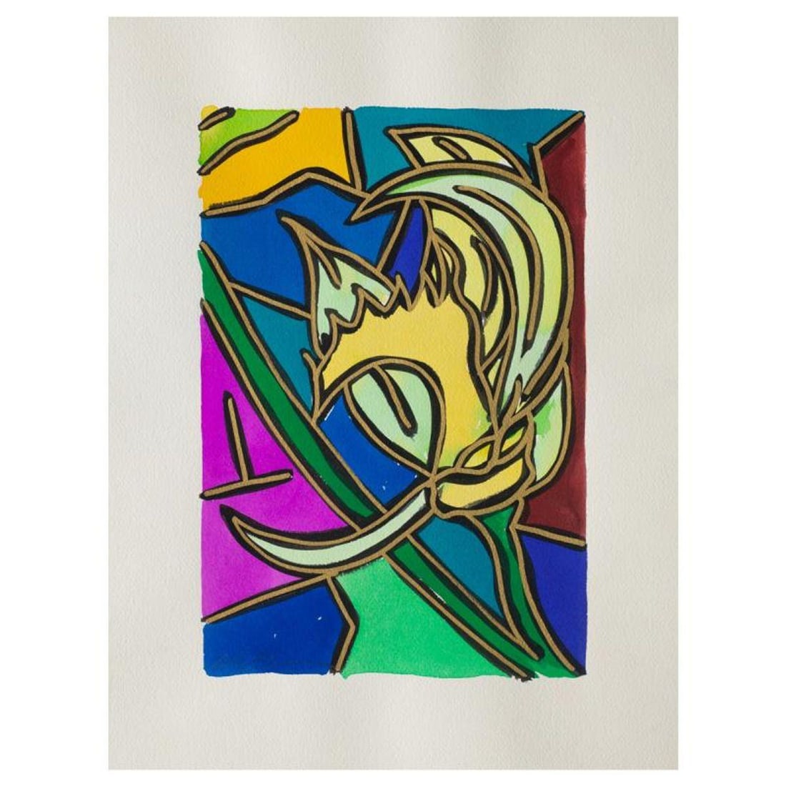 Alex Echo, "Flower Gouache" Hand Signed Original Painting with Letter of Authenticity.: Flower Gouache is an original painting, gouache with gold pen by Alex Echo. Hand signed and accompanied by a letter of authenticity. Measures approximately 8" x 12".