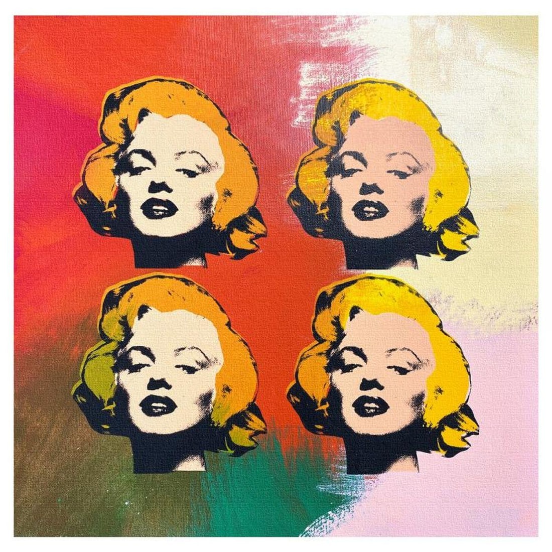 Steve Kaufman (1960-2010), "Marilyn Monroe" Hand Embellished Limited Edition Silkscreen Mixed Media: Marilyn Monroe is a hand embellished limited edition silkscreen mixed media on canvas by Andy Warhol protege, Steve Kaufman (1960-2010). This piece is numbered 41/50 and hand signed inverso. Includes
