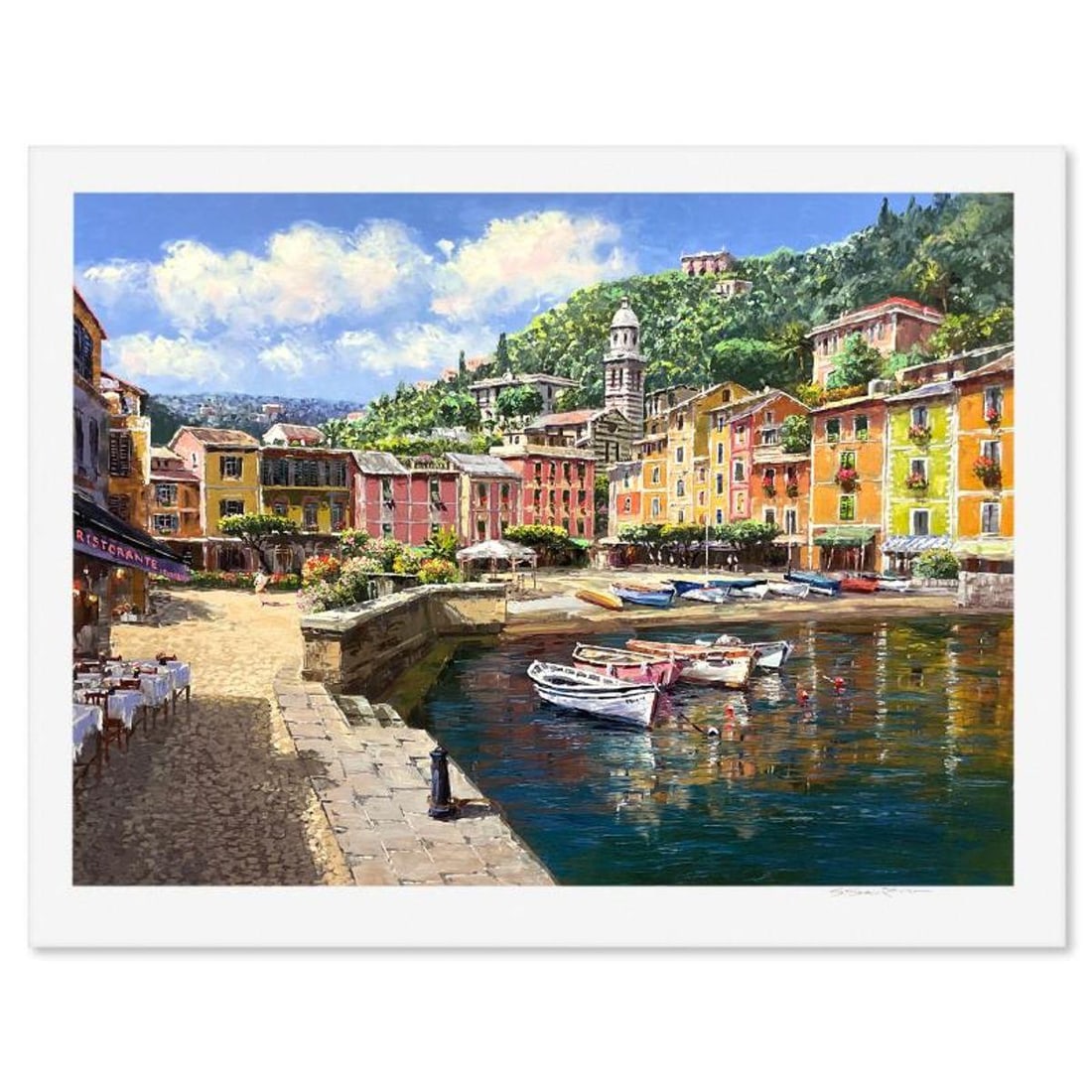 Sam Park, "Harbor at Portofino" Limited Edition Printer's Proof Serigraph, Numbered and Hand Signed: Harbor at Portofino is a limited edition printer's proof serigraph on paper by Sam Park, numbered and and hand signed by the artist. Includes Letter of Authenticity. Measures approx. 34.5" x 44" (bord