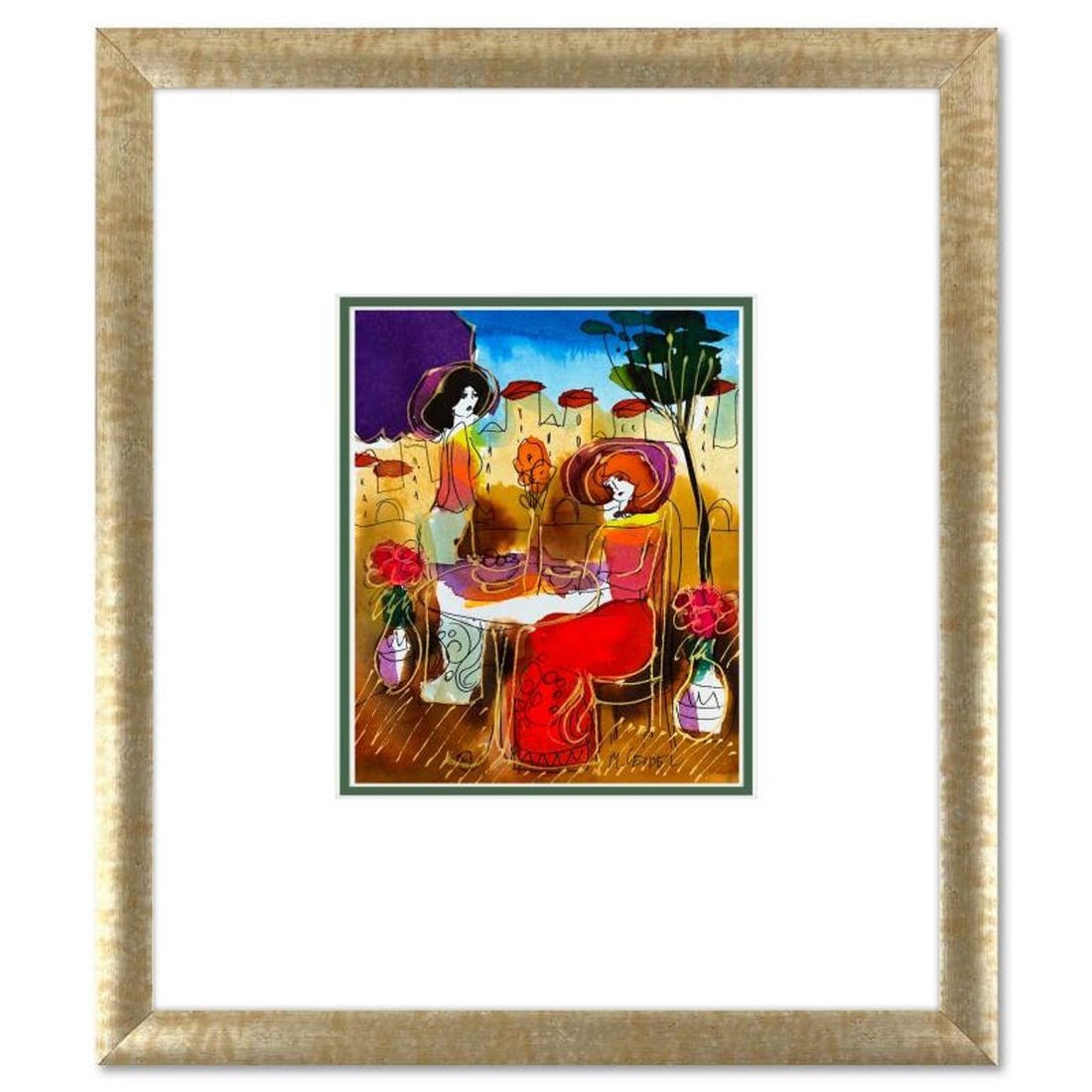 Moshe Leider, Framed Original Mixed Media Watercolor Painting, Hand Signed with Letter of: This is an original mixed media watercolor painting on paper by Moshe Leider. Hand signed by the artist, this piece comes custom framed and includes a Letter of Authenticity. Measures approximately 15