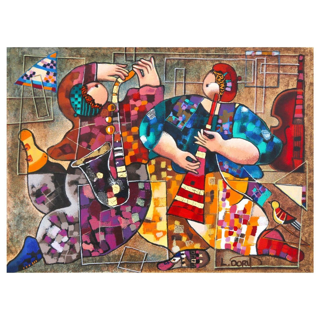 Dorit Levy- Hand Embelished Serigraph on Canvas "Folklore" (1 of 4)