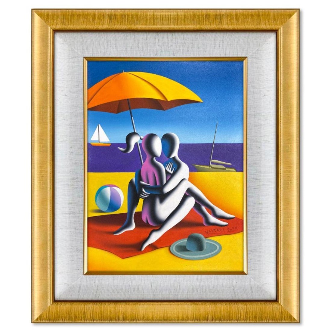Mark Kostabi, "Tell Me a Secret" Framed Original Oil Painting on Canvas, Hand Signed with COA: Tell Me a Secret is an original oil painting on canvas by Mark Kostabi, hand signed by the artist. This piece comes custom framed. Includes Certificate of Authenticity. Measures approx. 33.5" x 27.5"