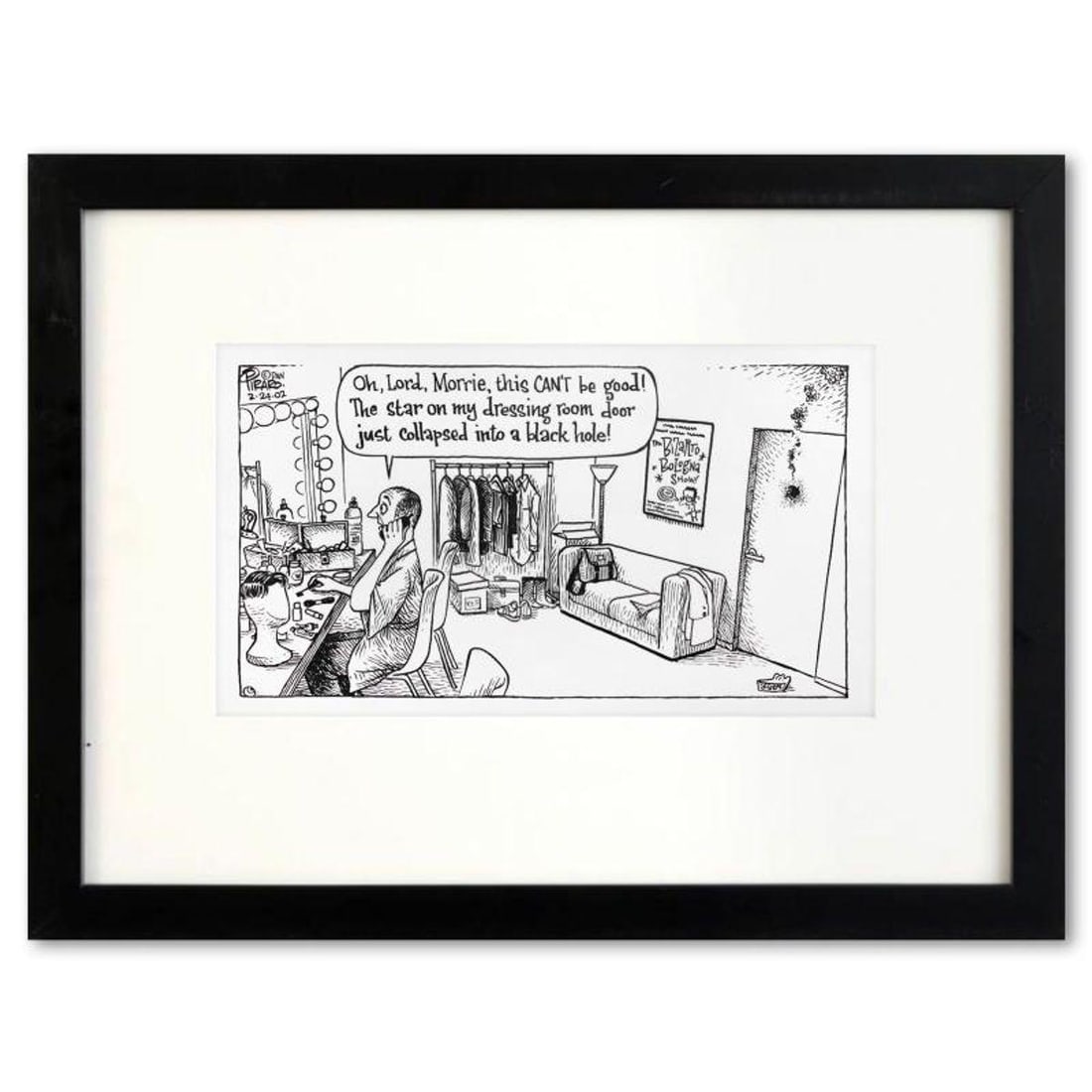 Bizarro, "Collapsed Star" is a Framed Original Pen & Ink Drawing by Dan Piraro, Hand Signed with: Enter a surreal and satirical world of twisted imagination and award winning creativity. "Collapsed Star" is an original pen & ink drawing on paper by Dan Piraro, creator of the critically acclaimed a