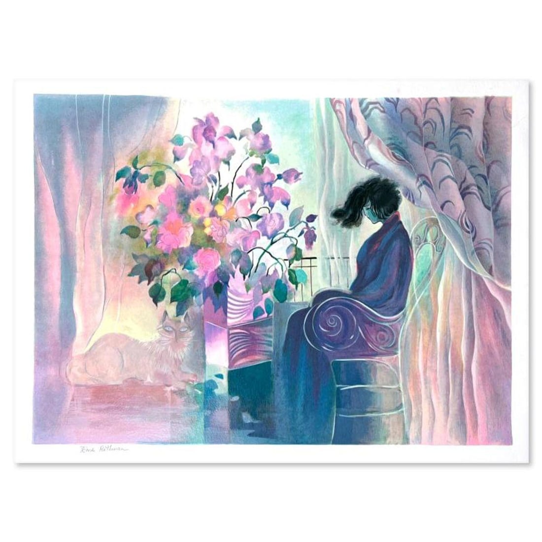 Zina Roitman, Limited Edition Serigraph, Hand Signed and Numbered, Letter of Authenticity.: This is a limited edition serigraph on paper by Zina Roitman. The piece comes hand signed by the artist, numbered, and with a letter of authenticity. Measures approximately 17" x 23". Reference#: 9335