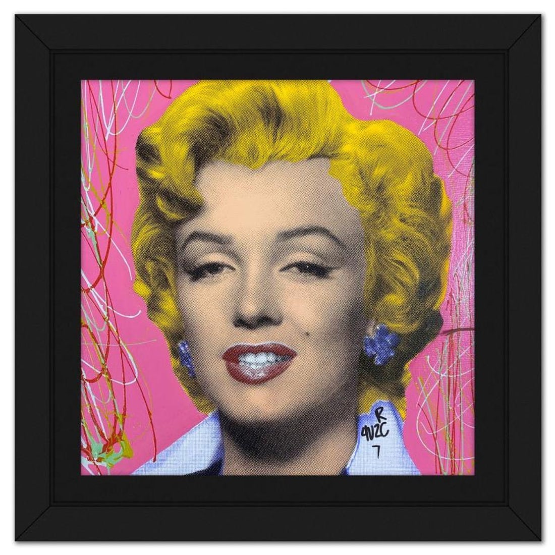 Ringo Daniel Funes (Protege of Andy Warhol's Apprentice, Steve Kaufman), "Marilyn Classic" Framed: Marilyn Classic is a one-of-a-kind hand-pulled mixed media silkscreen on canvas by Ringo (Daniel Funes) - protege of Andy Warhol's apprentice, Steve Kaufman.This piece is hand signed by the artist. Th