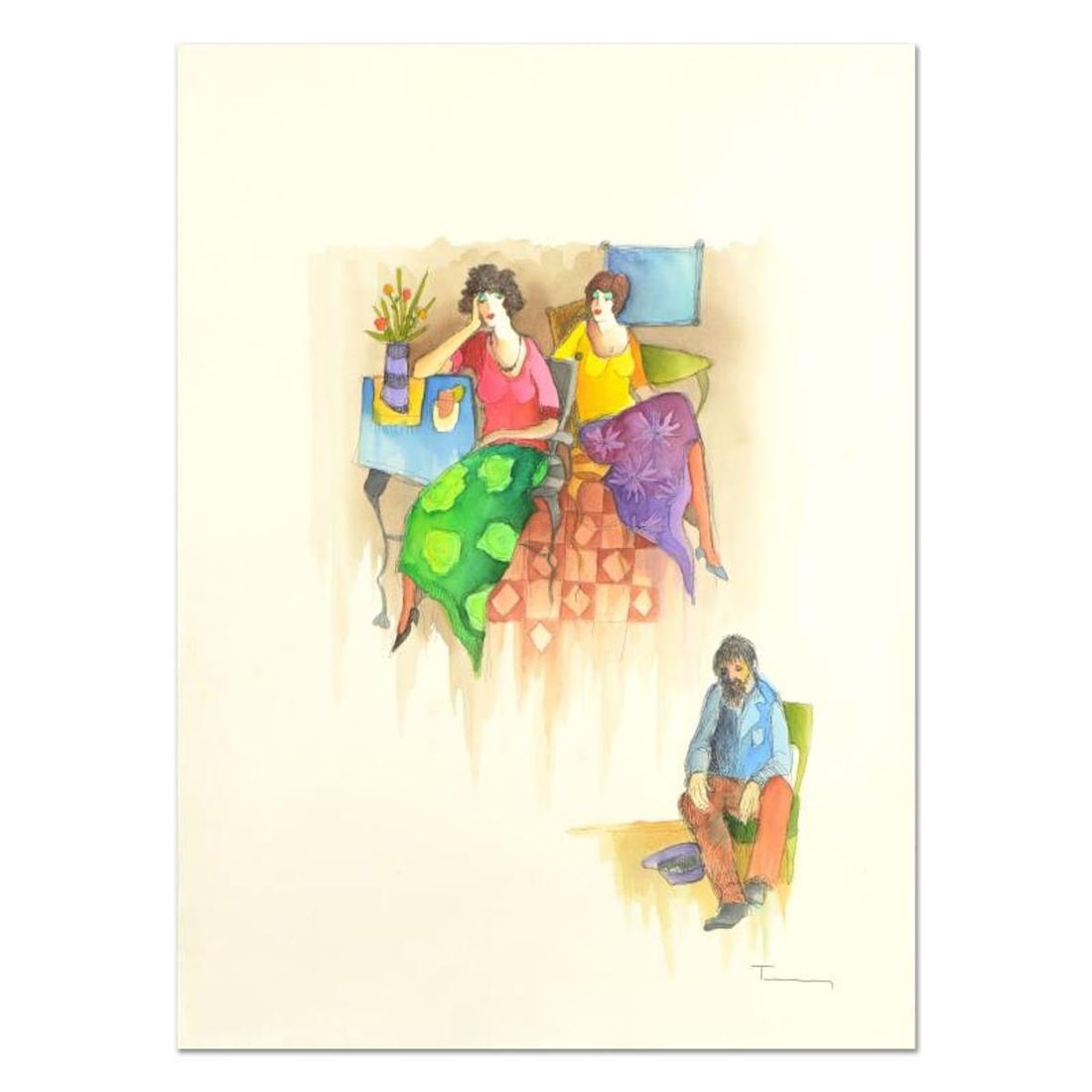 Itzchak Tarkay (1935-2012), Original Mixed Media Watercolor, Hand Signed with Letter of: This is an original mixed media watercolor on paper by Itzchak Tarkay (1935-2012), hand signed by the artist. Includes Letter of Authenticity. Measures approx. 22" x 30" (image).