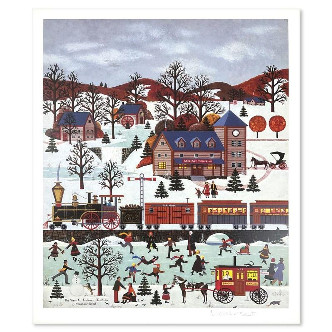 Jane Wooster Scott, "The View at Ardmore Junction" Limited Edition Lithograph, Numbered and Hand: The View at Ardmore Junction is a limited edition lithograph on paper by Jane Wooster Scott. The piece is hand signed and numbered and comes with a letter of authenticity. Measures approx. 13.5" x 16.