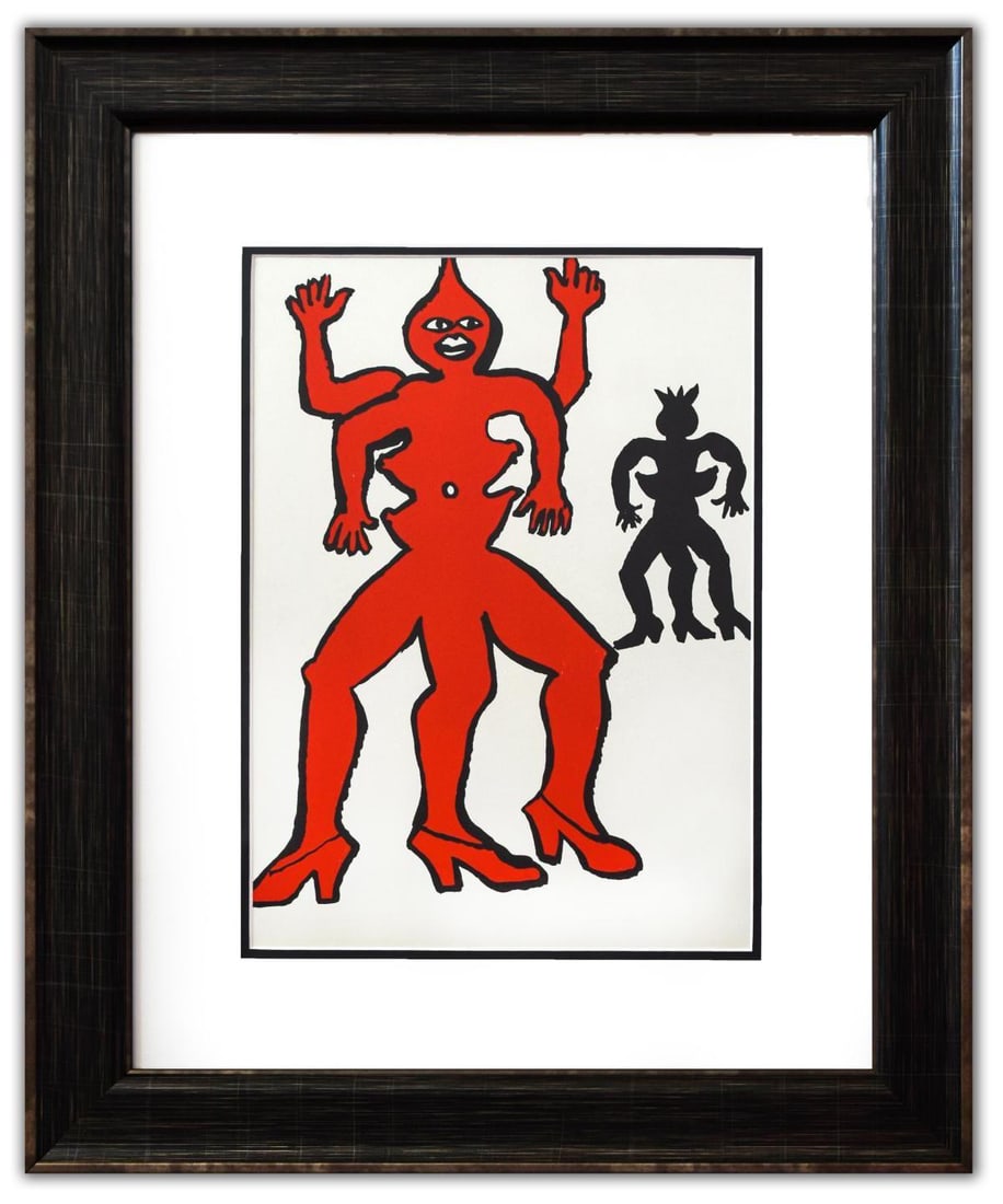 Alexander Calder- Lithograph "DLM212 - Une famille de la-bas II": Artist: Alexander Calder. Medium: Lithograph. Title: DLM212 - Une famille de la-bas II. Size: 15" x 11". Measures approx. 23" x 19" (framed). Certificate of Authenticity: Is included. Additional: Year