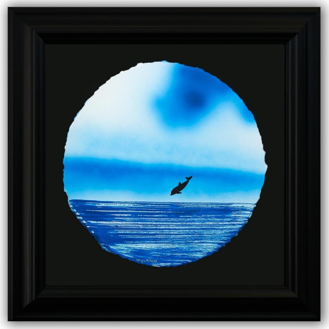 Wyland- Original Watercolor Painting on Deckle Edge Paper "Dolphin": Artist: Wyland. Medium: Original Watercolor Painting on Deckle Edge Paper. Title: Dolphin. Size: 19" x 19". Measures approx. 30" x 30" (framed). Signature: Hand Signed by the artist. Certificate of Au