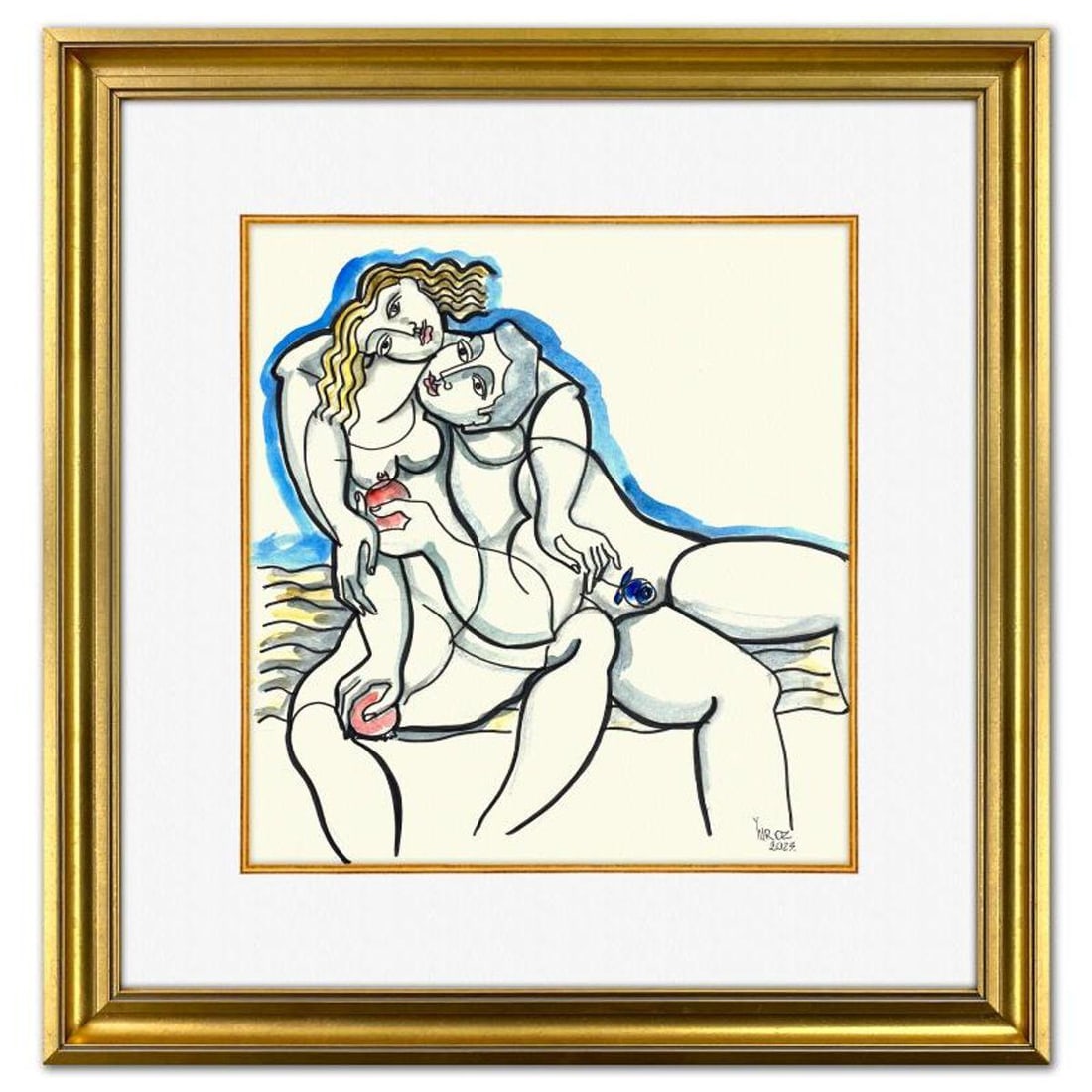 Yuroz, Framed Original Painting, Hand Signed with Letter of Authenticity.: This is an original painting on paper by Yuroz, hand signed by the artist. This piece comes custom framed on linen. Includes Letter of Authenticity. Measures approx. 25.5" x 24" (frame), 15.5" x 14.5"