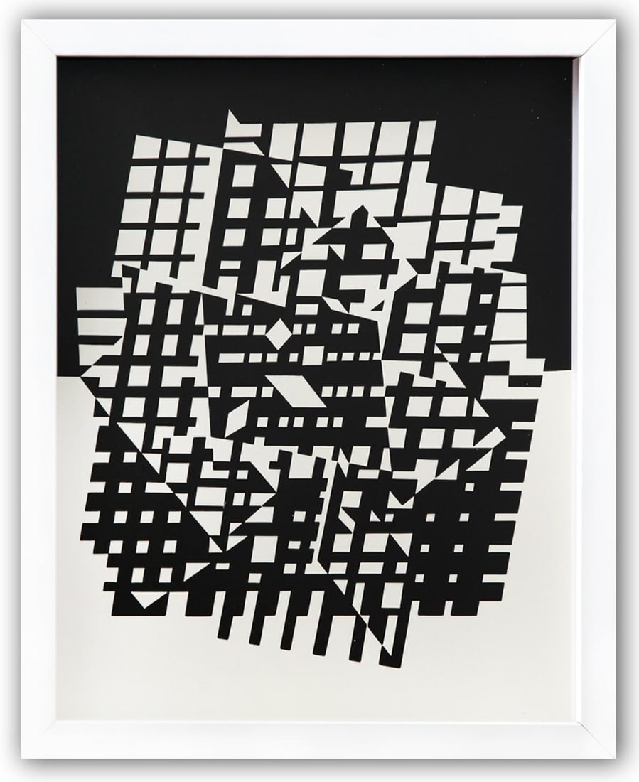 Victor Vasarely- Heliogravure Print "Untitled": Artist: Victor Vasarely. Medium: Heliogravure Print. Title: Untitled. Size: 14" x 11". Measures approx. 15" x 12" (framed). Additional: Custom Framed. Reference#: 21571.