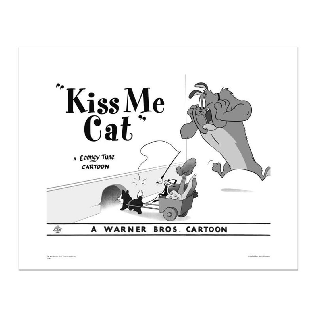 Kiss Me Cat Numbered Limited Edition Giclee from Warner Bros. with Certificate of Authenticity.: Kiss Me Cat is a limited edition giclee on paper from Warner Bros. featuring iconic Looney Tunes characters. The art was taken from an original Lobby Card used to promote "Kiss Me Cat" released in 195