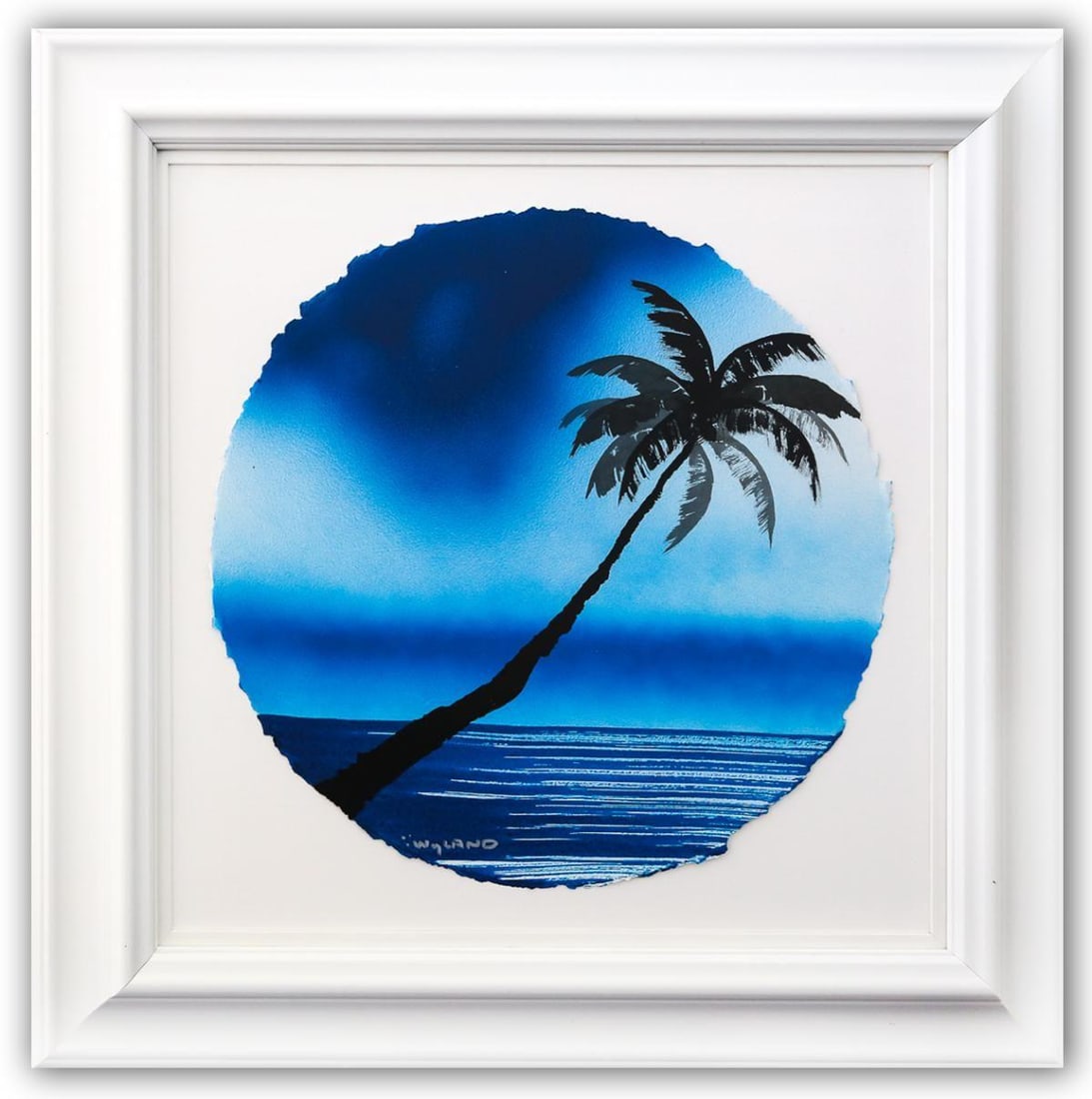 Wyland- Original Watercolor Painting on Deckle Edge Paper "Palm Trees": Artist: Wyland. Medium: Original Watercolor Painting on Deckle Edge Paper. Title: Palm Trees. Size: 19" x 19". Measures approx. 30" x 30" (framed). Signature: Hand Signed by the artist. Certificate of